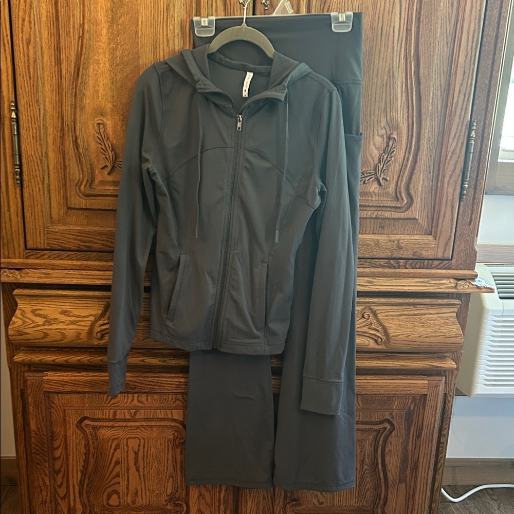 Women's Athleisure Charcoal Gray Zip Hoodie Jacket and Pants by Love Tree